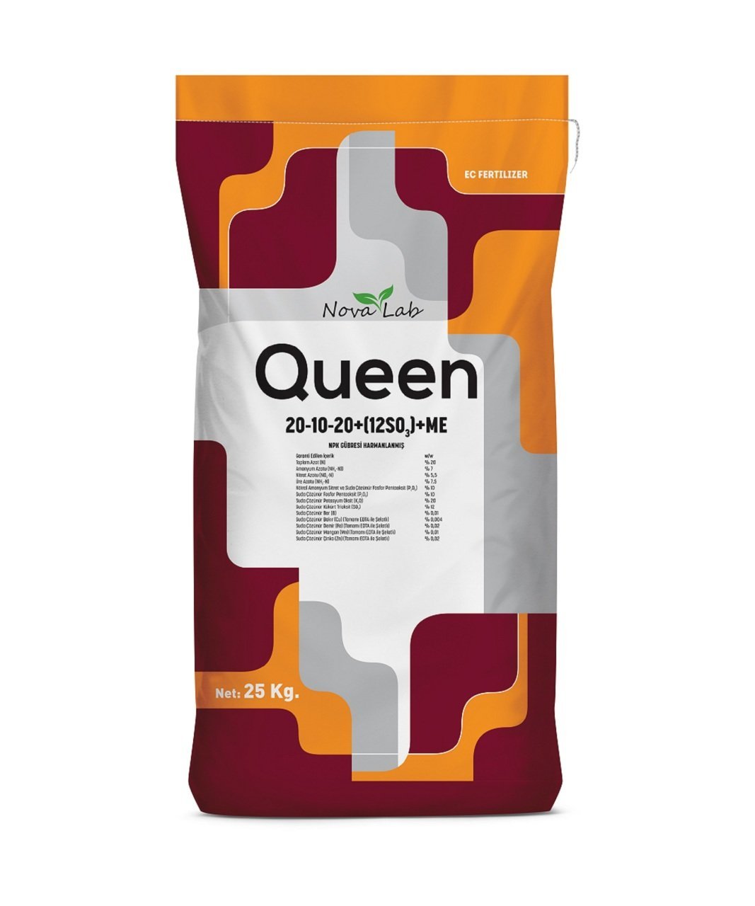 QUEEN 20 10 20 + (12SO3)+ME Npk Gübre / Suda Çözünür Damlama Gübresi 25 Kg